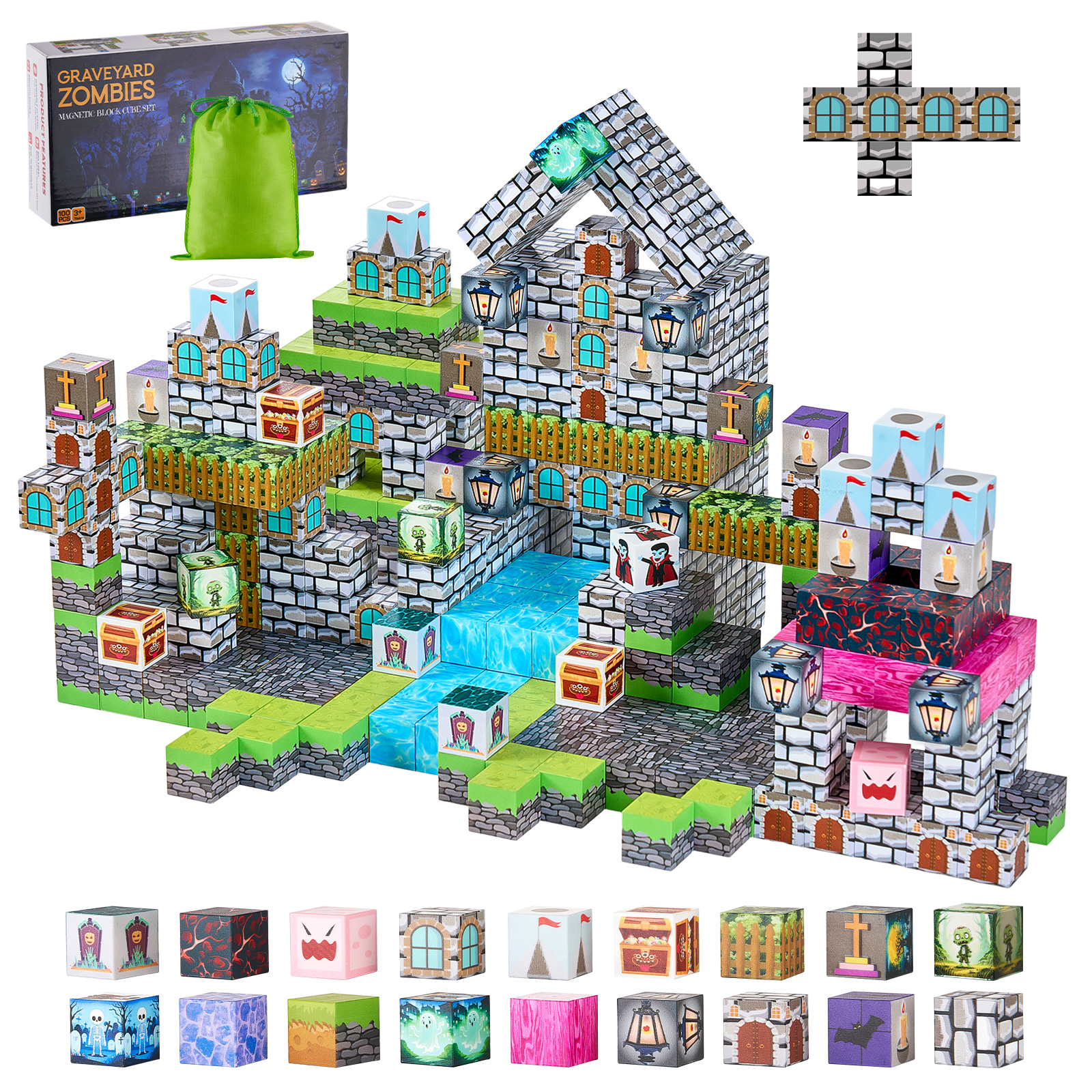 Kids Zombie Toys - SucceBuy 100PCS Magnetic Blocks Cemetery Zombies